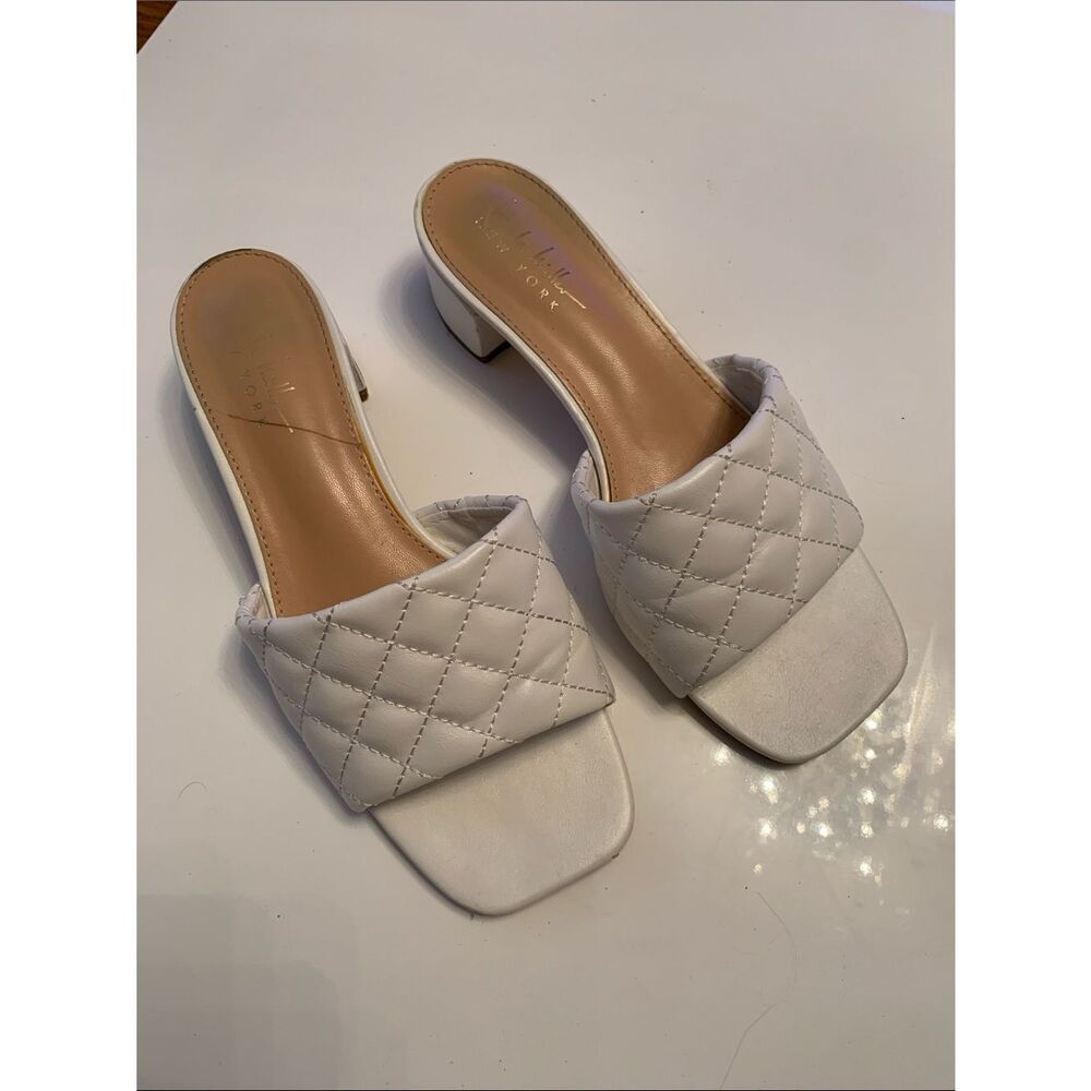 Nicole Miller White Quilted Open-Toe Mule Heels - Women Size 7,5